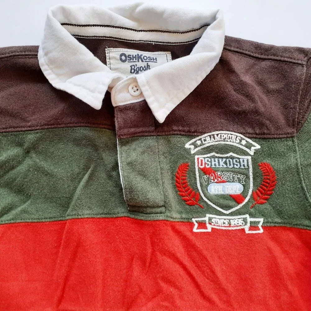 Oshkosh Boys Shirt Polo Green Orange Rugby Long Sleeve Stripe Size 6